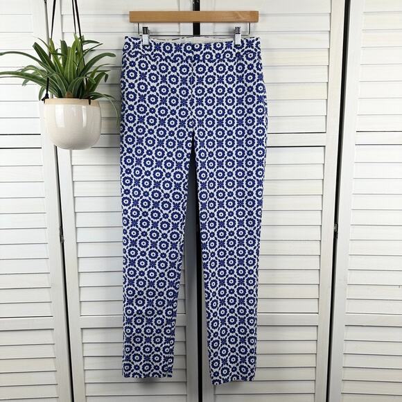 Boden Richmond 7/8 Pants Greek Blue Floral Print Ankle Crop Trousers Size 8 R - Picture 1 of 11